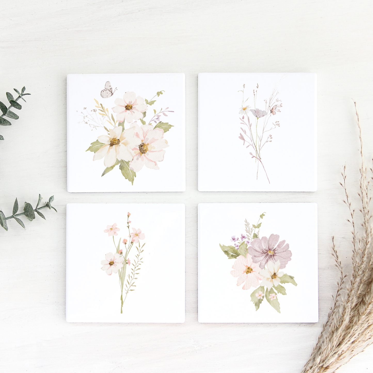 Set of 4 Wild Flower Ceramic Drinks Coasters