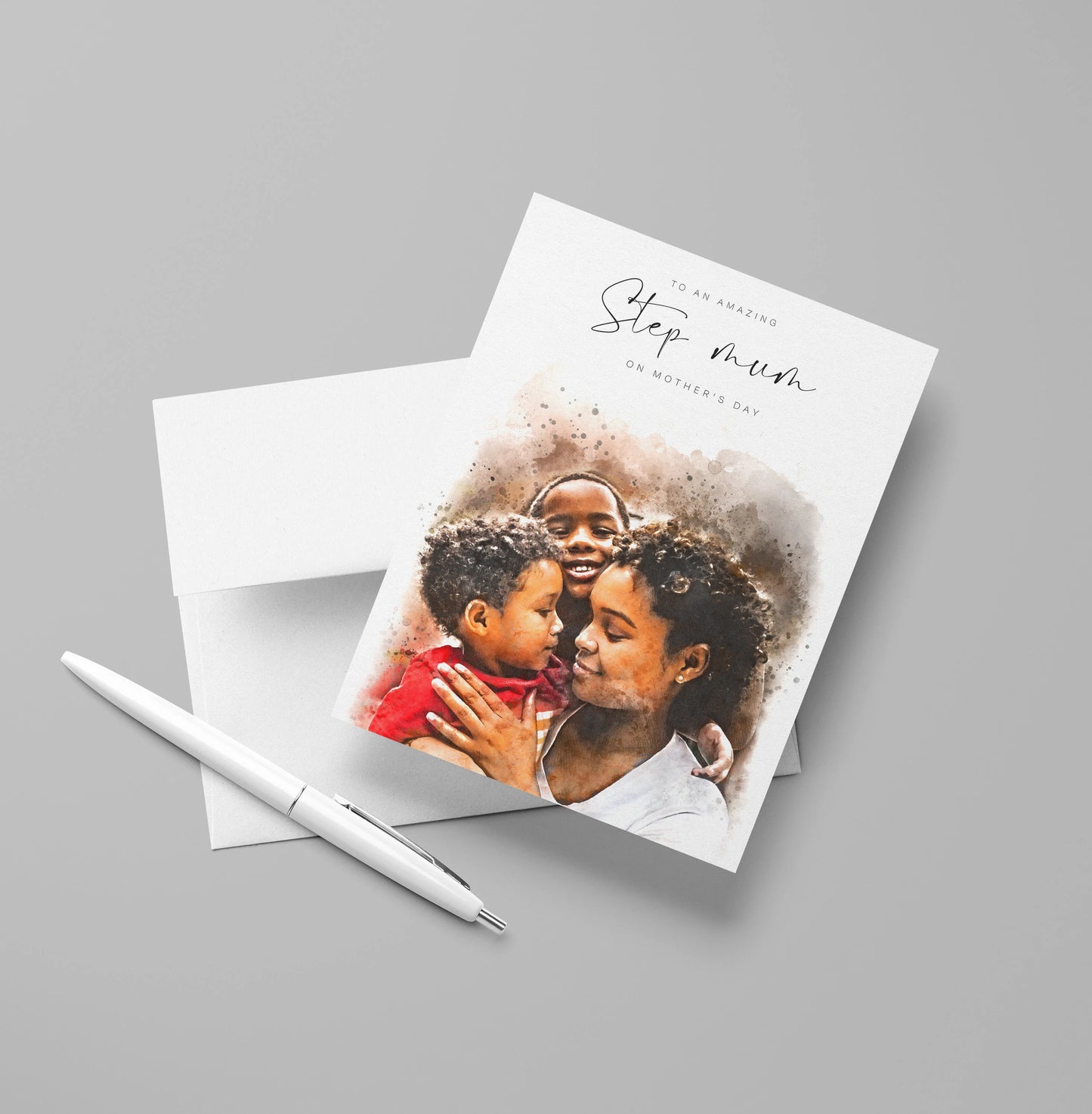 Personalised Watercolour Step Mum Mothers Day Card