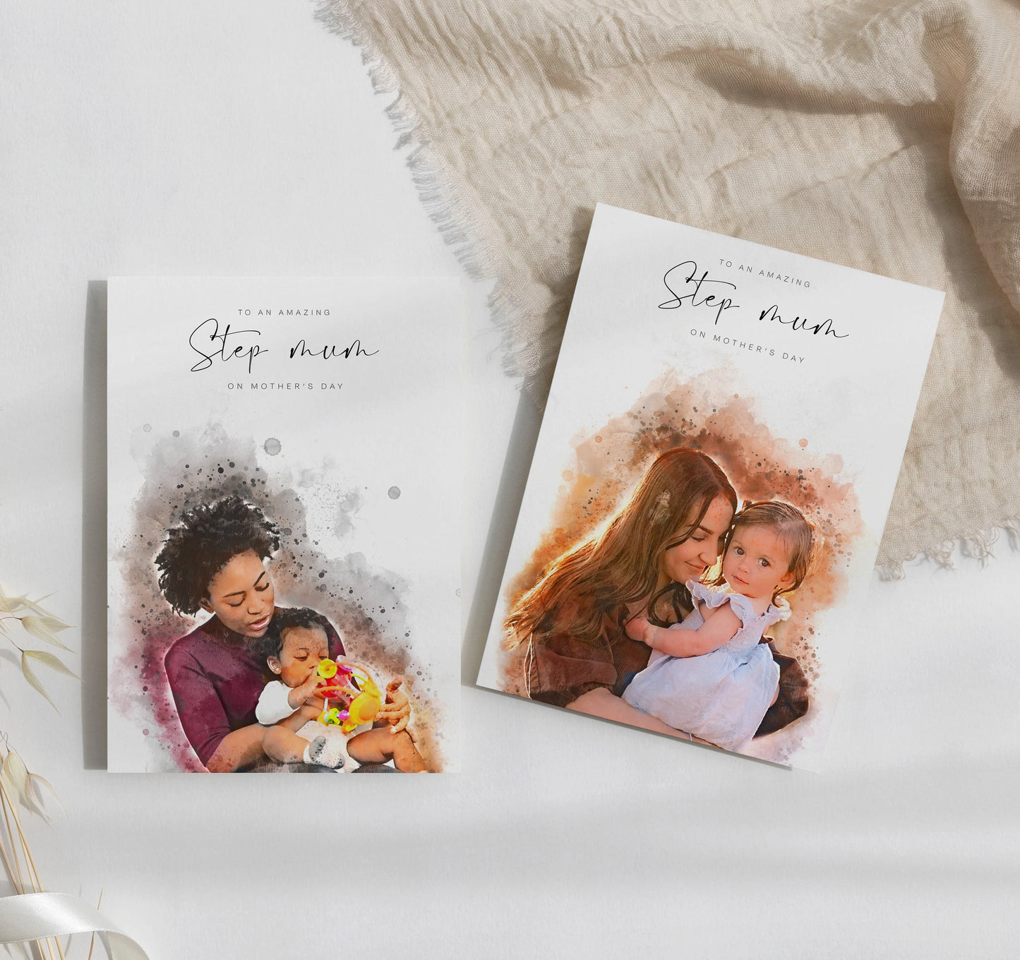 Personalised Watercolour Step Mum Mothers Day Card