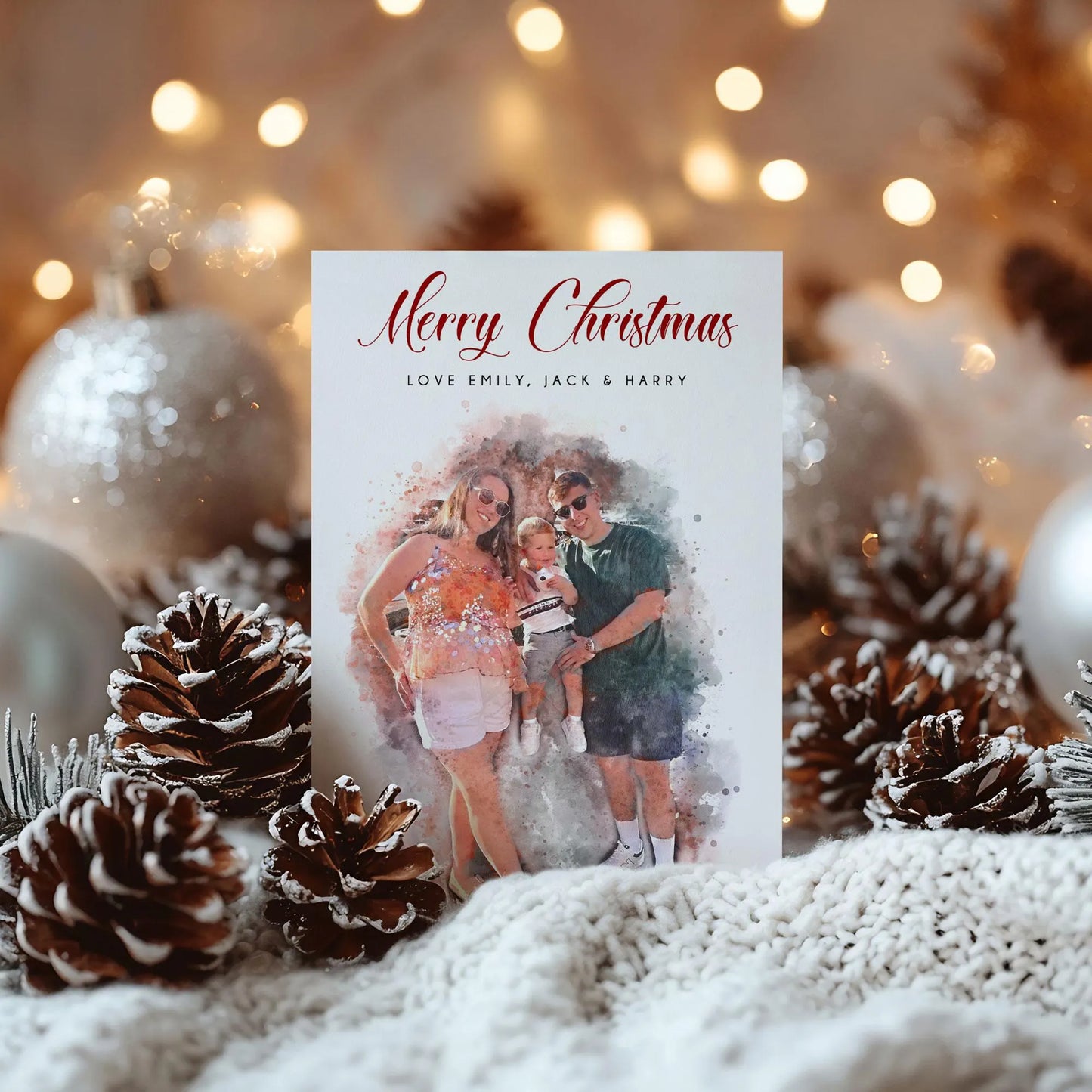 Personalised Watercolour Family Christmas Card