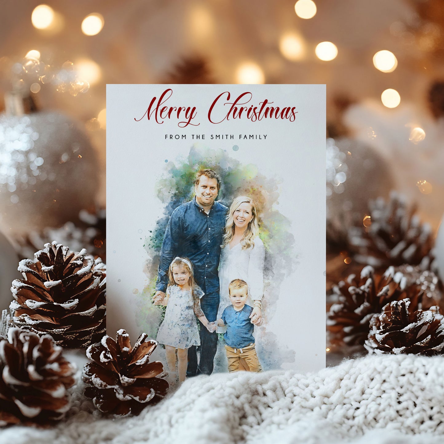 Personalised Watercolour Family Christmas Card