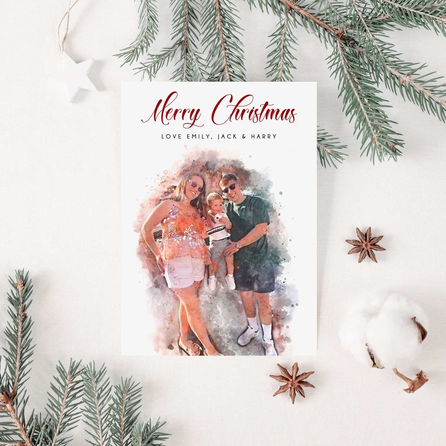 Personalised Watercolour Family Christmas Card