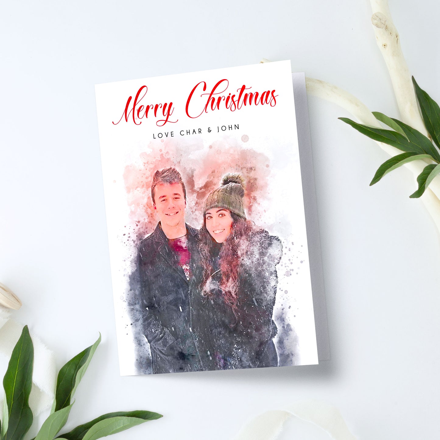 Personalised Watercolour Family Christmas Card