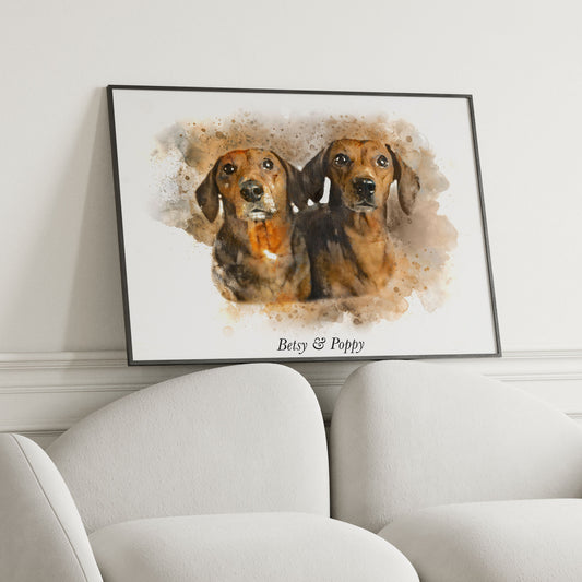 Personalised Watercolour Multiple Pet Portrait