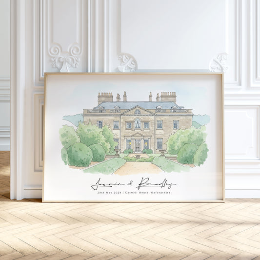 Personalised Watercolour Church or Wedding Venue Portrait