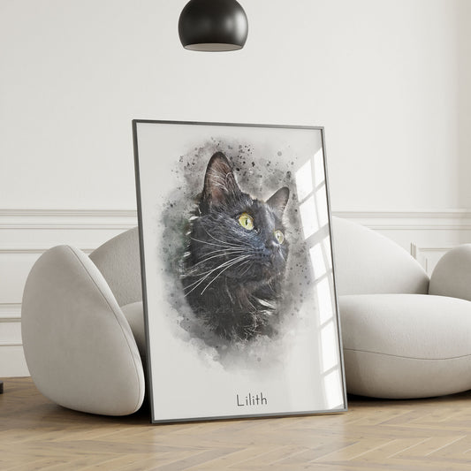 Personalised Watercolour Cat Portrait Art