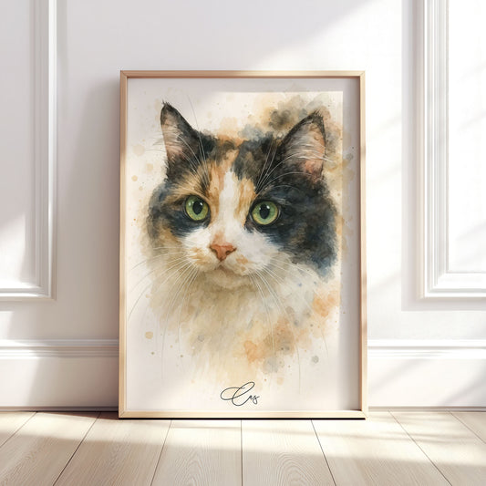Personalised Watercolour Cat Portrait Art