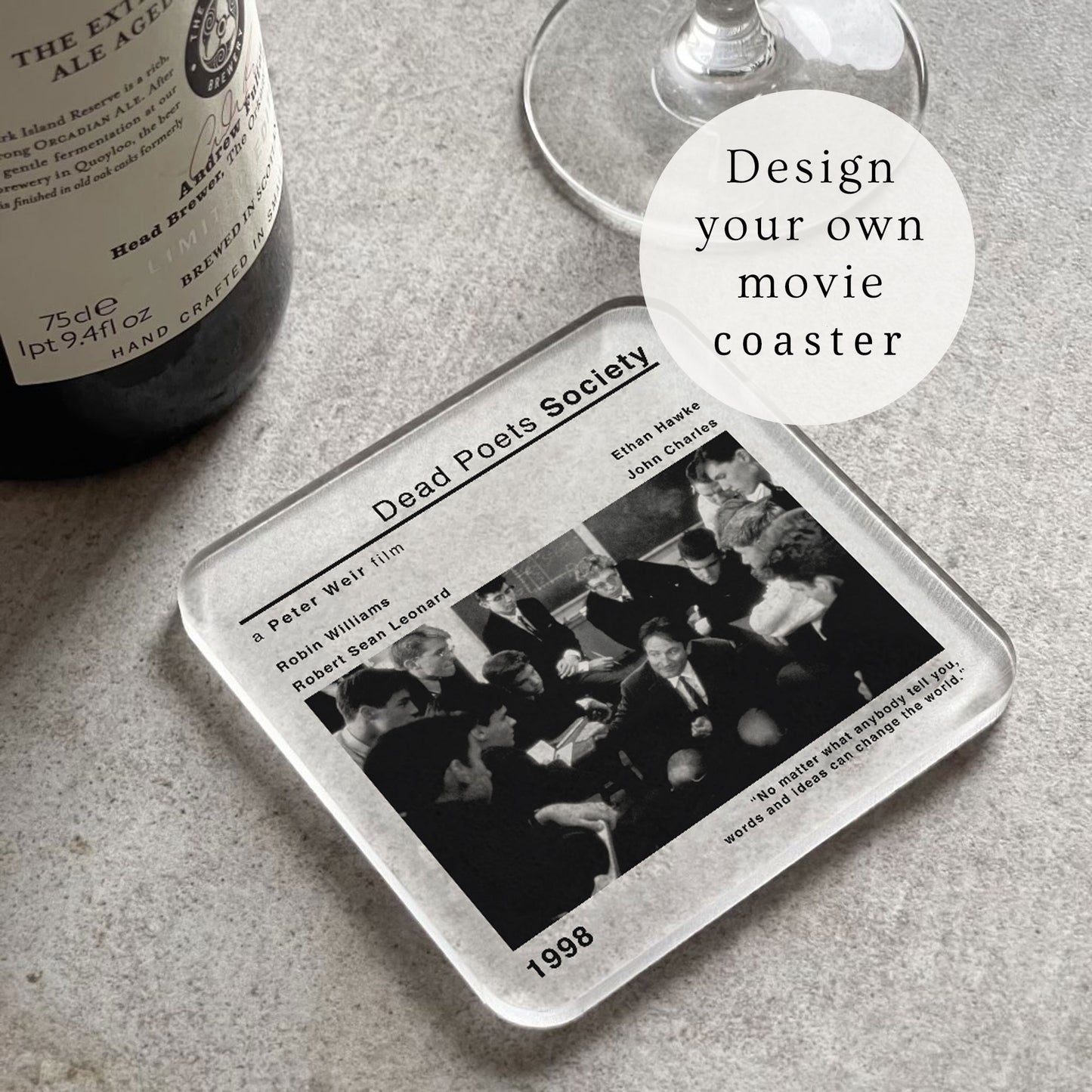 Custom movie coaster featuring personalised film scene design