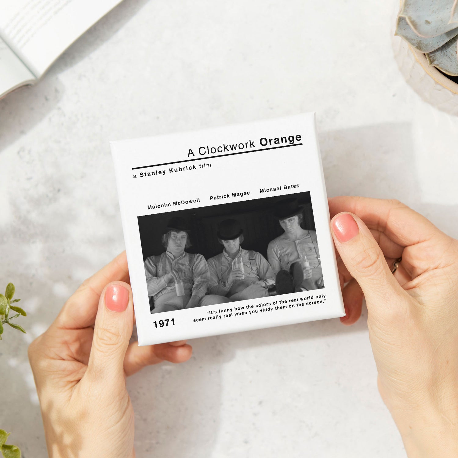 Custom movie coaster featuring personalised film scene design