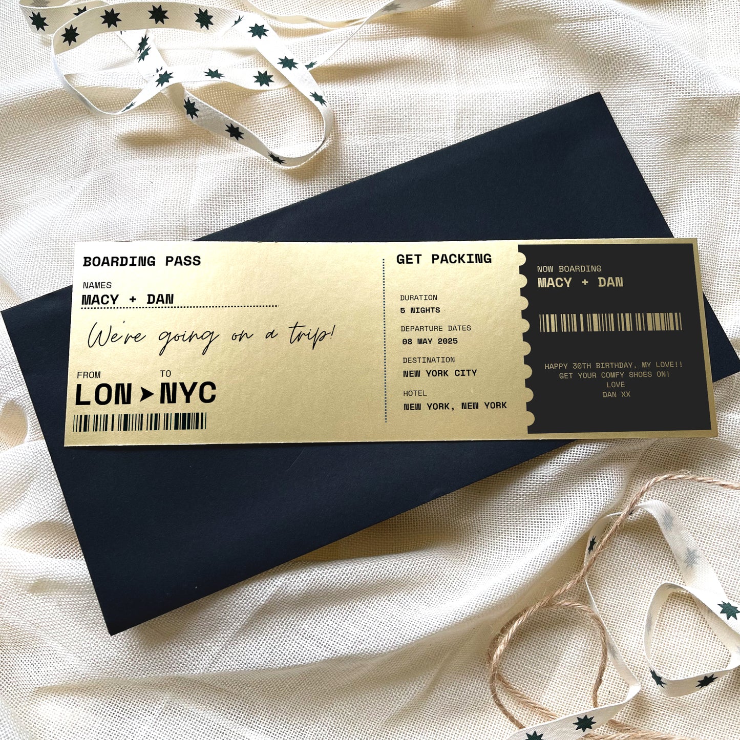 Personalised Boarding Pass Travel Ticket Keepsake
