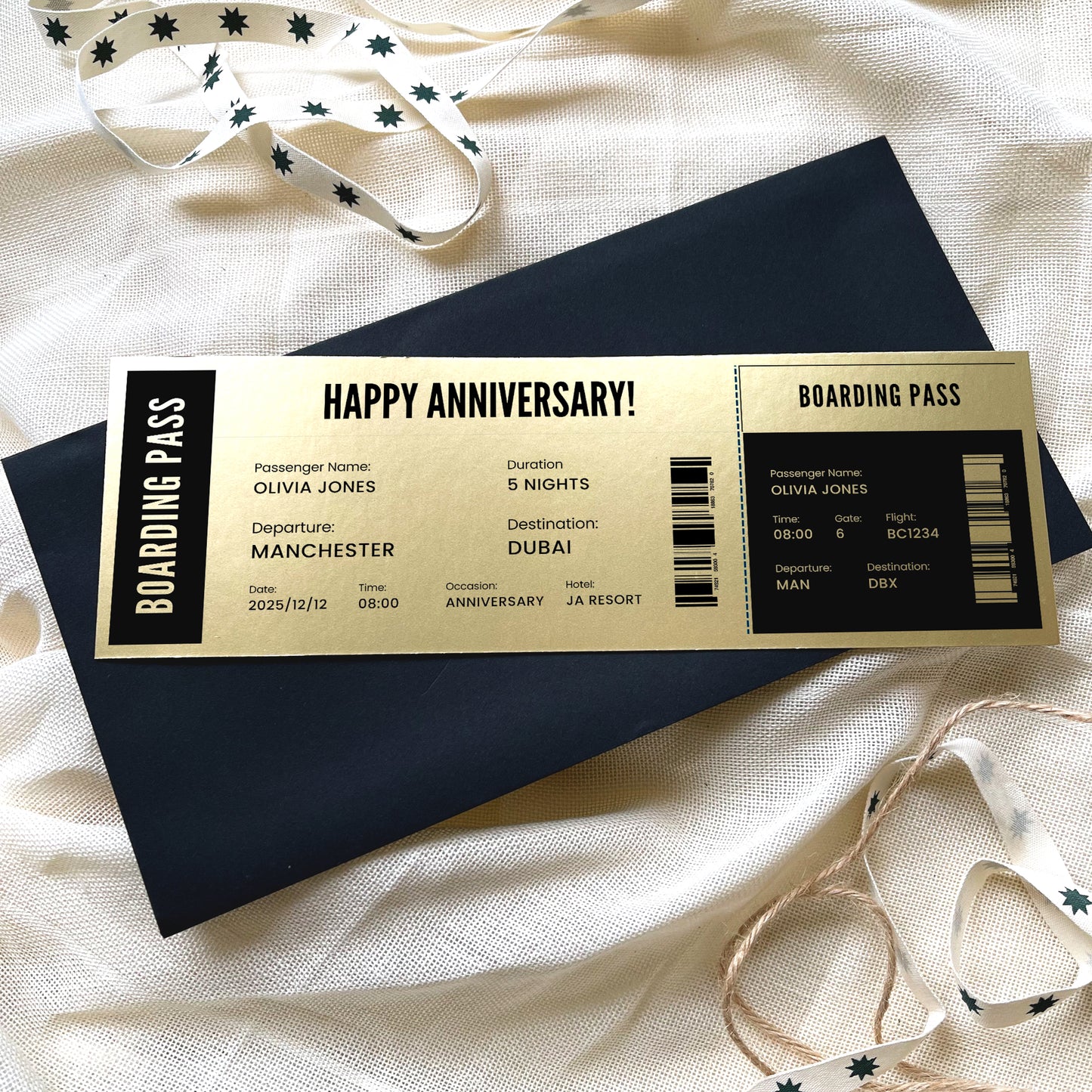 Personalised Boarding Pass Travel Ticket Keepsake