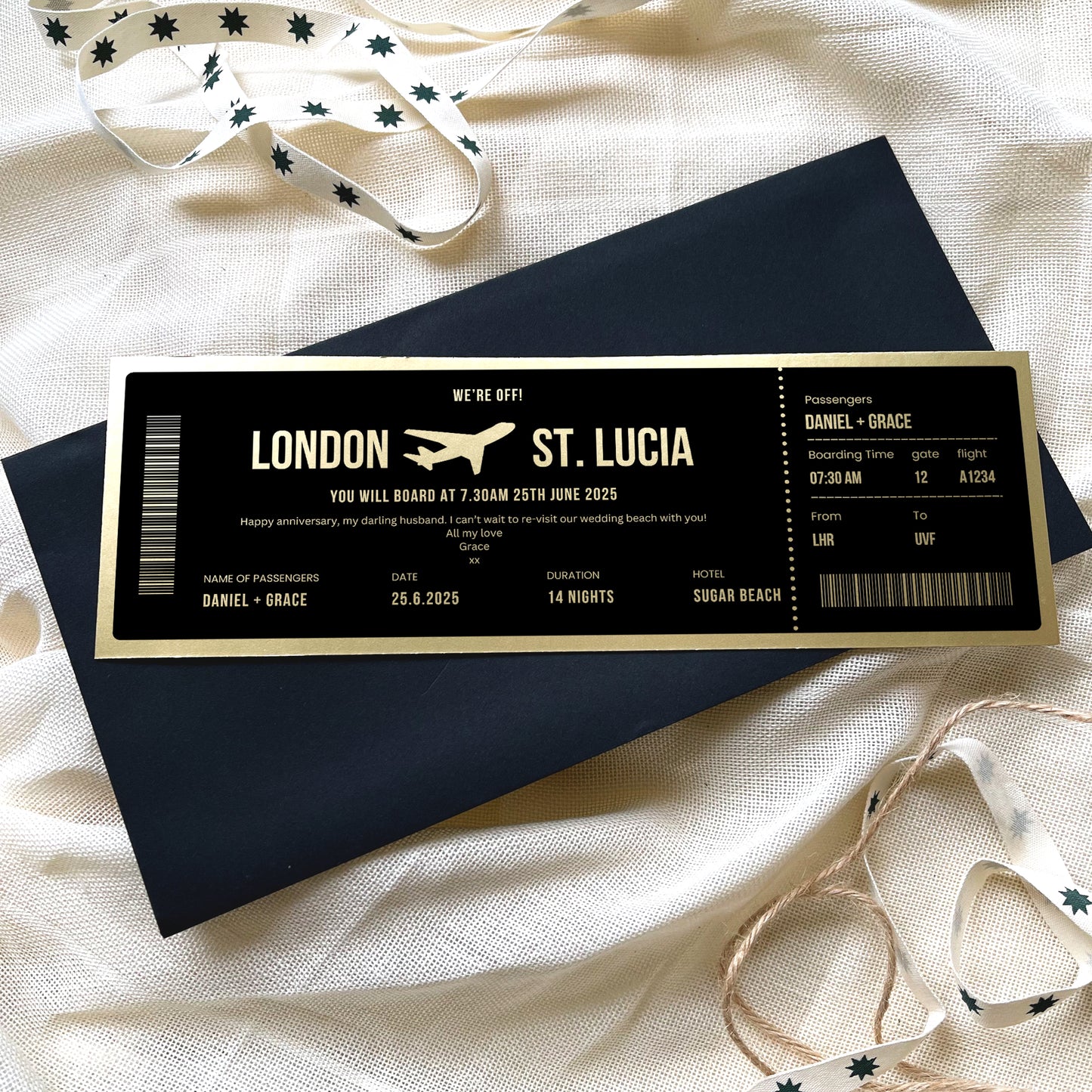 Personalised Boarding Pass Travel Ticket Keepsake