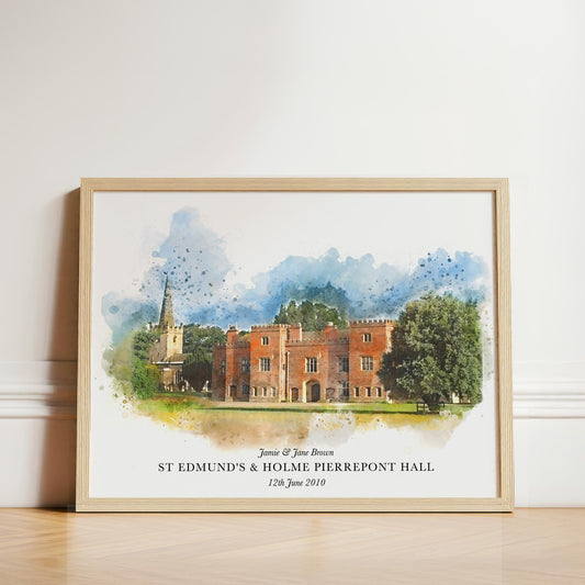 Personalised Watercolour Wedding Venue Portrait