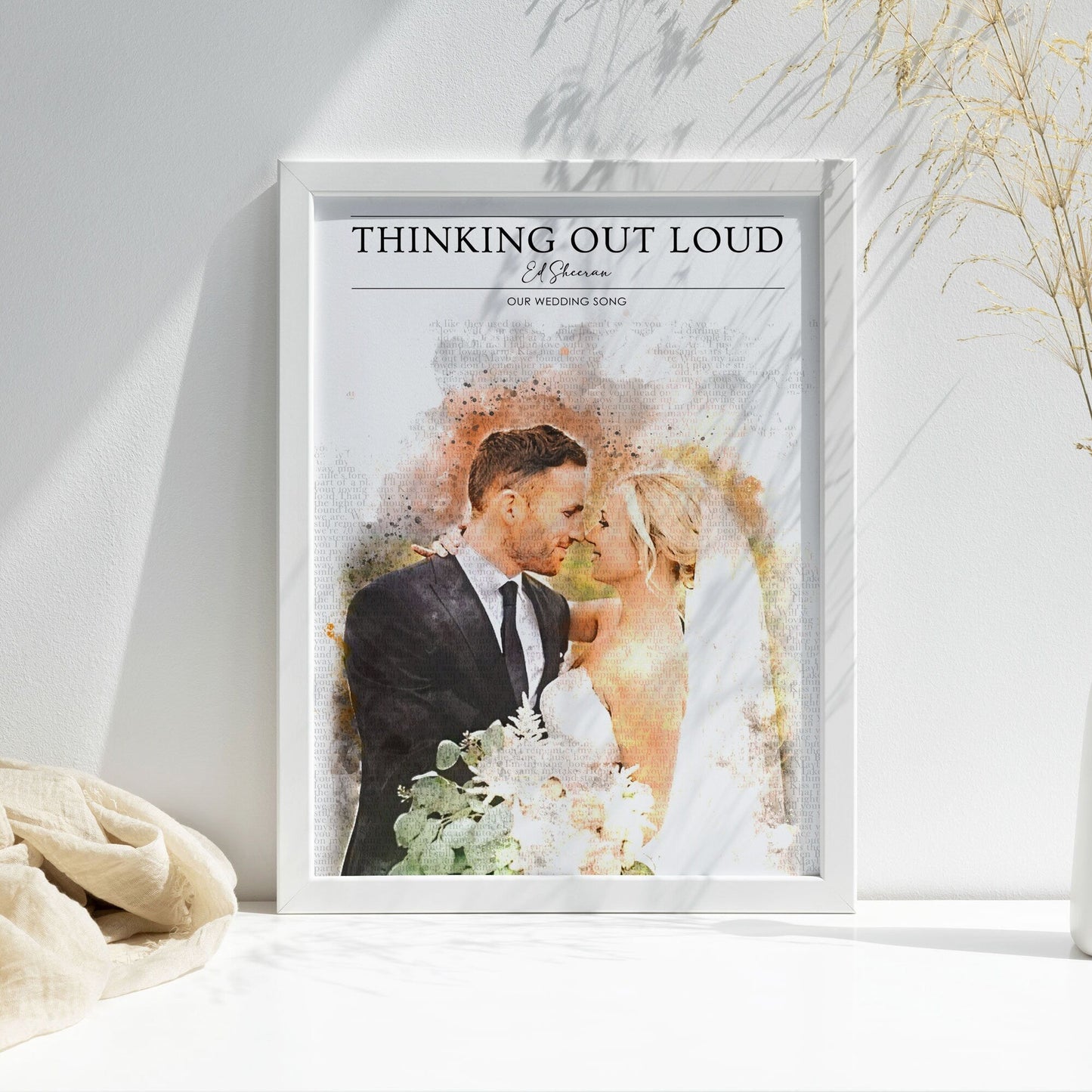 Personalised Watercolour Wedding Photo & Song Lyrics Art Print | Portrait | Gifts For Couples | Anniversary Gift| Unique Wedding Gift