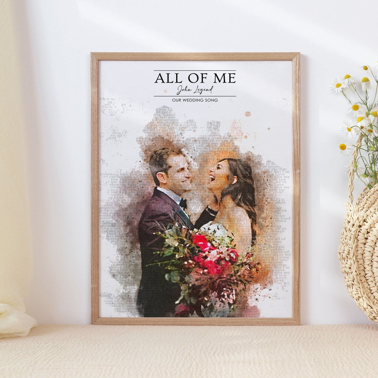 Personalised Watercolour Wedding Photo & Song Lyrics Art Print | Portrait | Gifts For Couples | Anniversary Gift| Unique Wedding Gift