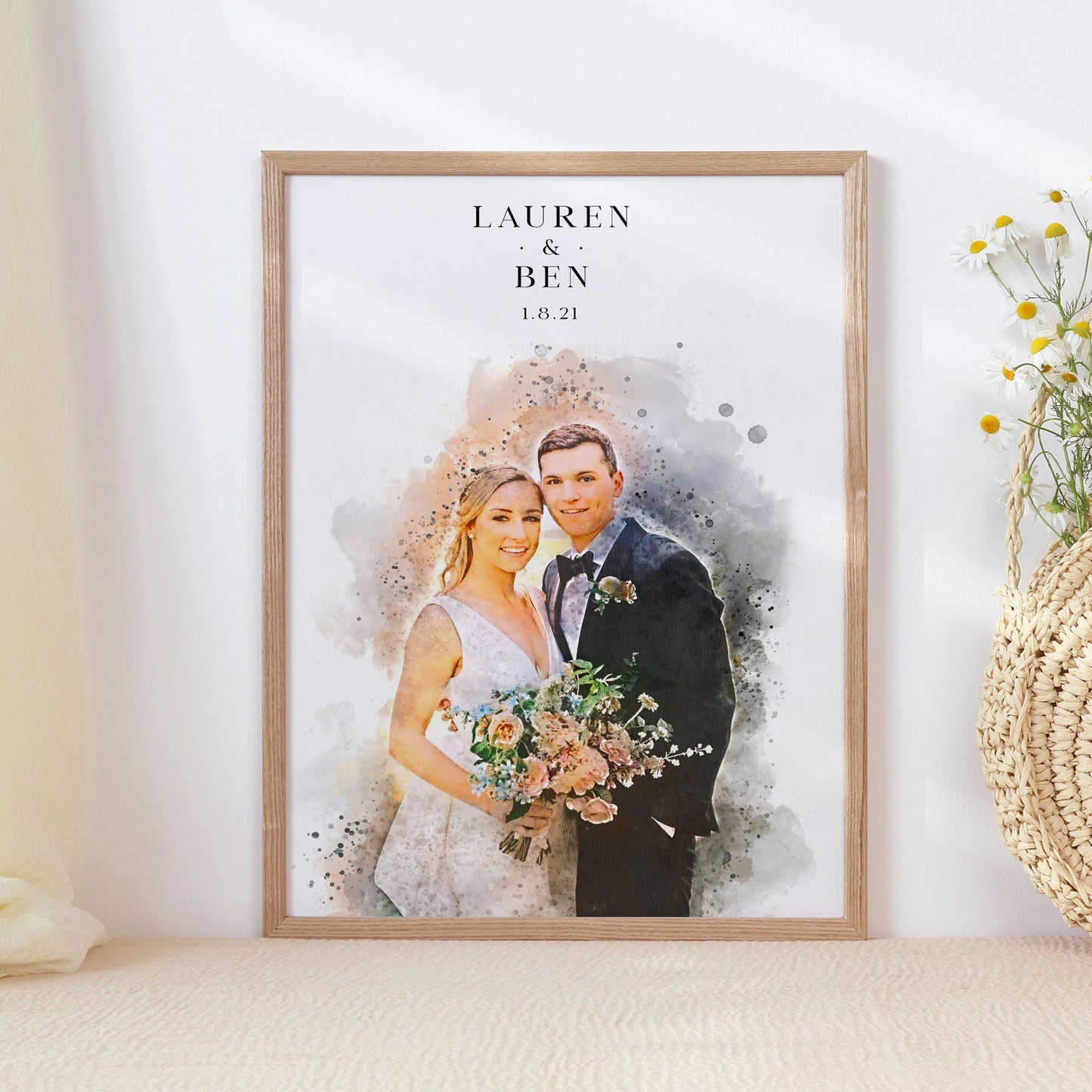 Personalised Watercolour Wedding Anniversary Photo Art