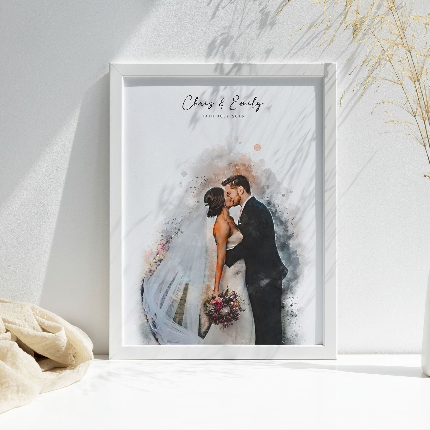 Personalised Watercolour Wedding Anniversary Photo Art