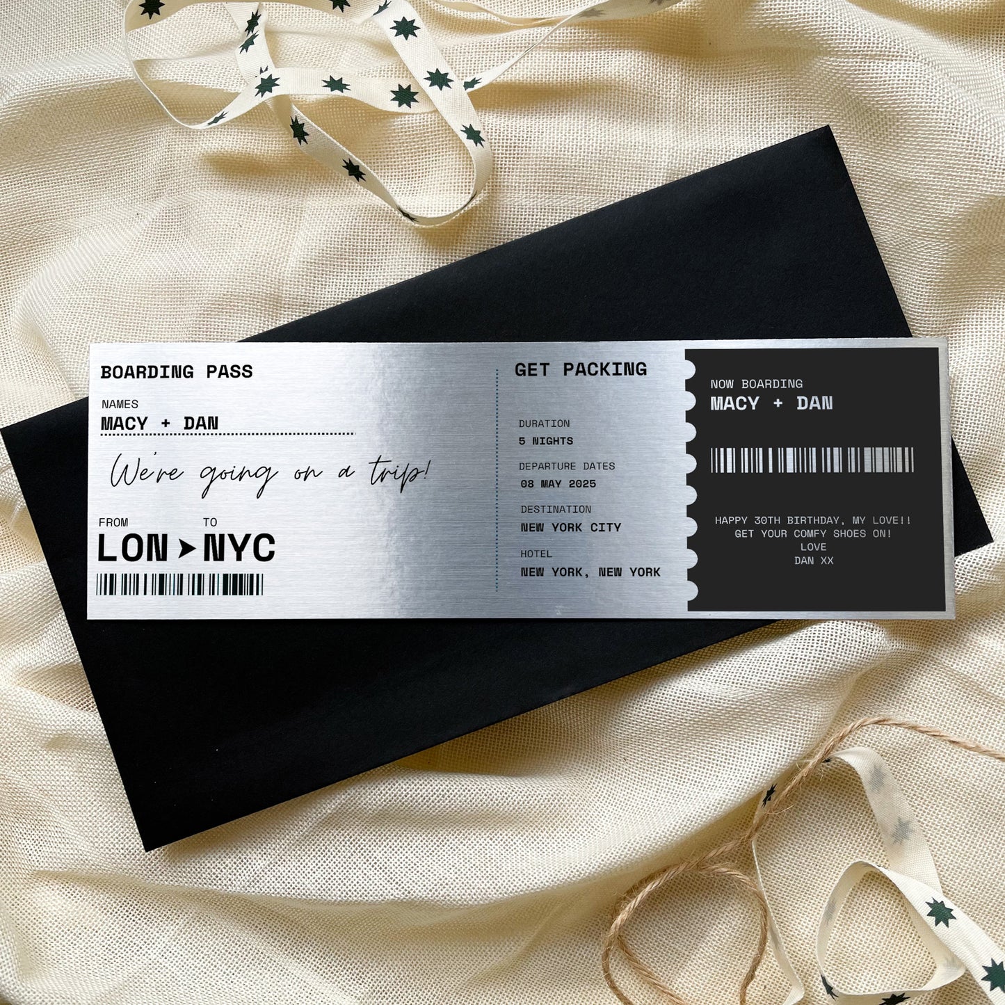 Personalised Boarding Pass Travel Ticket Keepsake