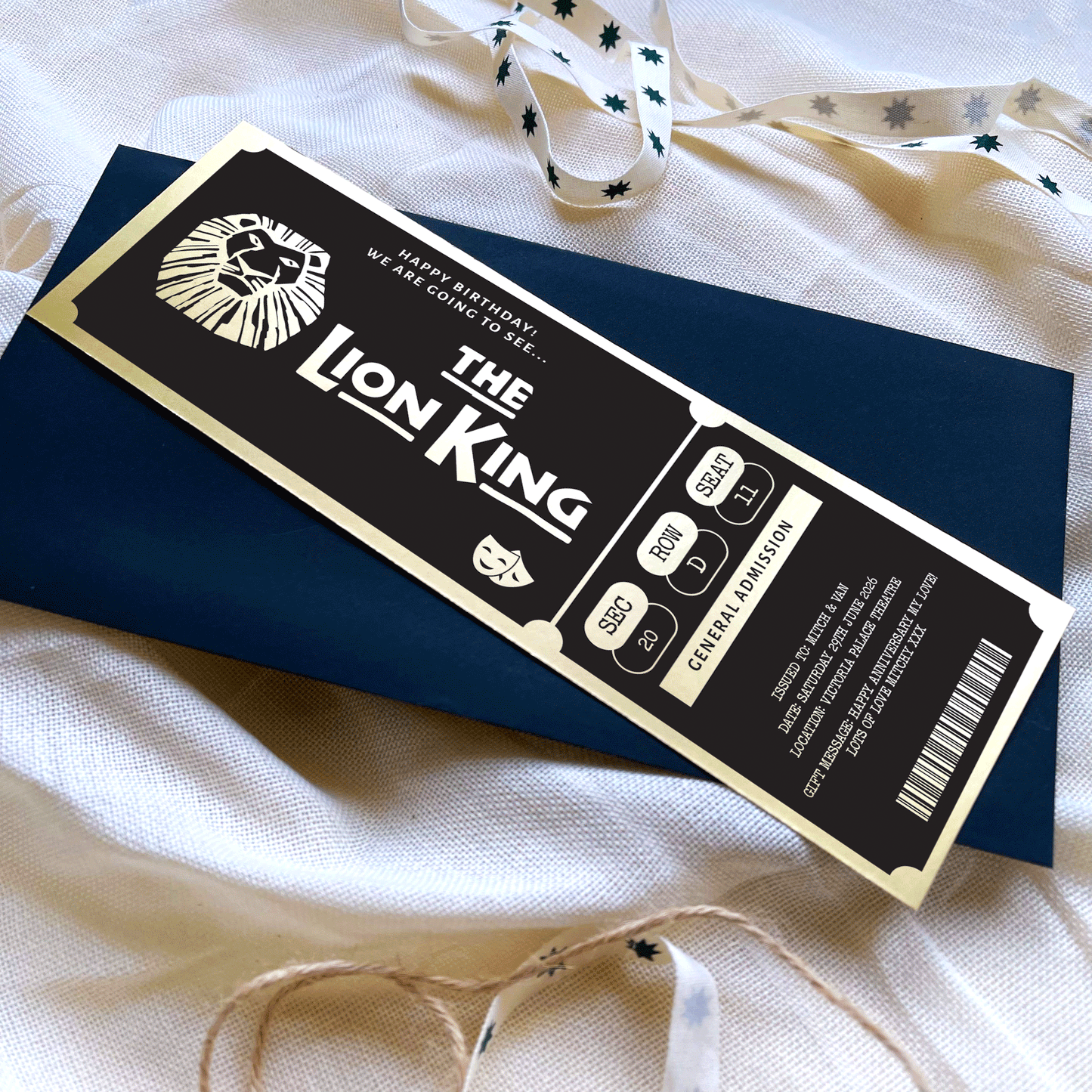 Personalised Mamma Mia Theatre Show Ticket Keepsake