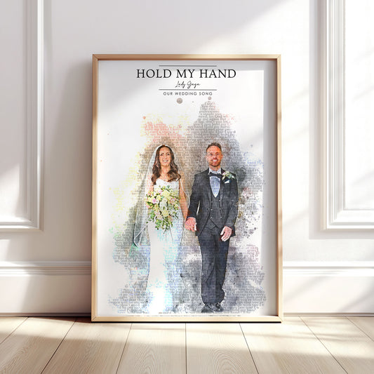Personalised Watercolour Wedding Photo & Song Lyrics Portrait