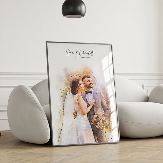 Personalised Watercolour Wedding Photo Art