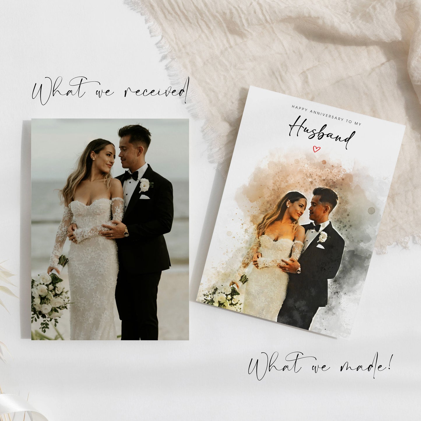 Personalised Watercolour Anniversary Card from Your Own Photo | Paper Anniversary | Wedding Photo | Wedding Day Art |